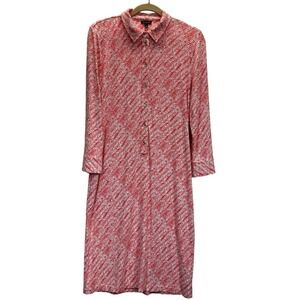 Talbots Shirt Dress Womens‎ M Red White Print Long Sleeve Midi Button Front